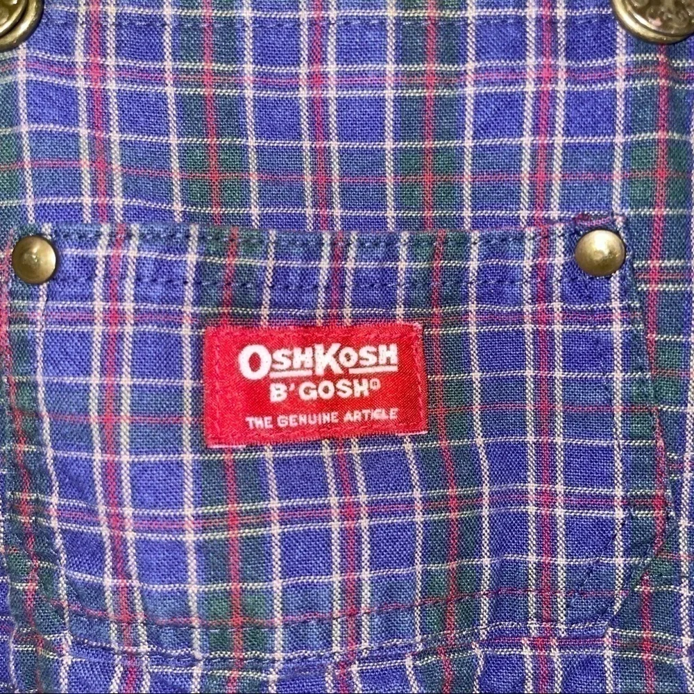 OshKosh B'Gosh Plaid Overall Vestbak Full Length Adjustable Straps Snap Closure